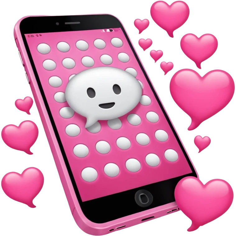 A pink phone screen showing infinite message bubbles popping up, all with heart emojis, representing constant, unrelenting thoughts. emoji