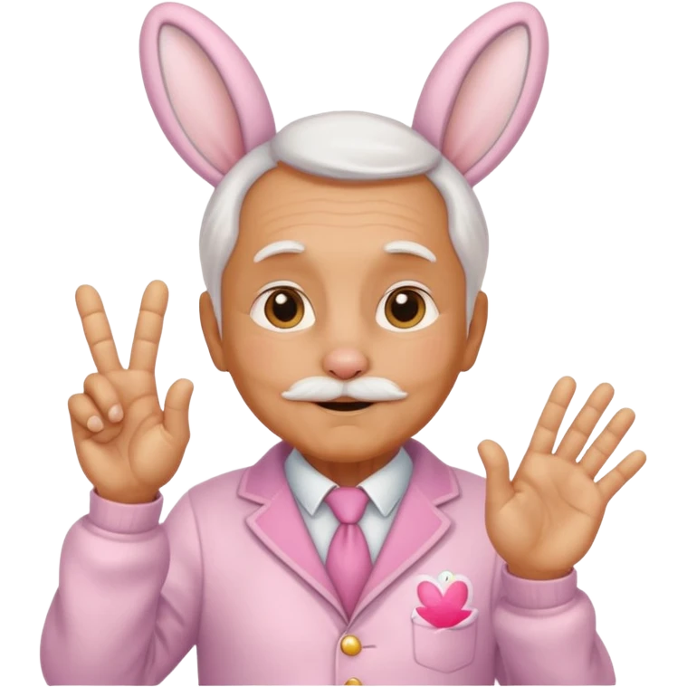 바니걸 옷을 입은 피부가 황금색인 할아버지가 손하트를 날리며 부끄러워한다 emoji