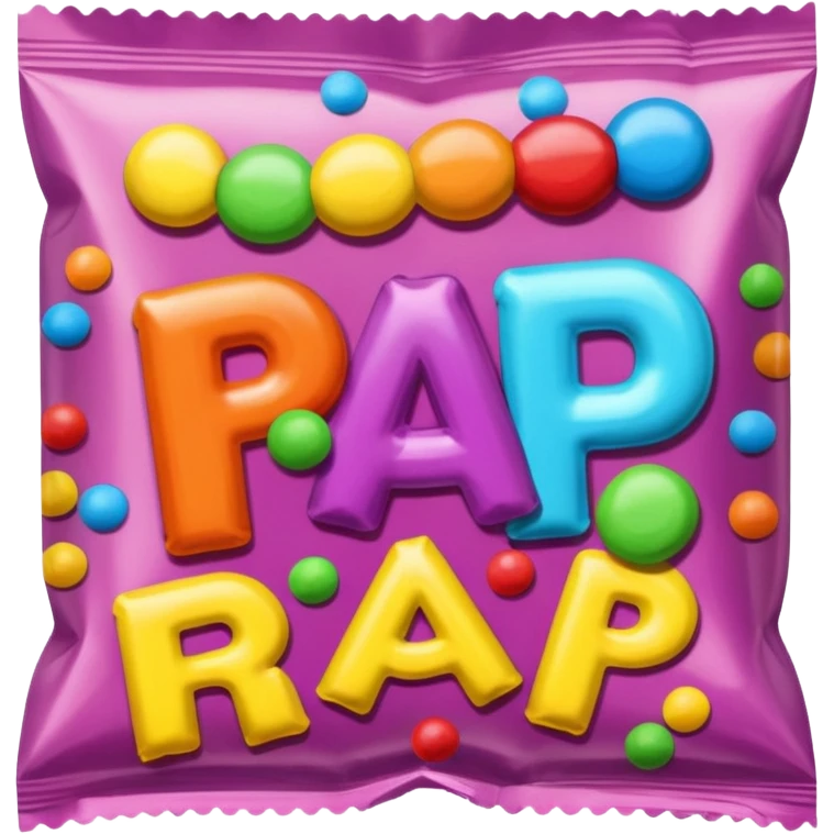 Candy wrapper with the word rap emoji