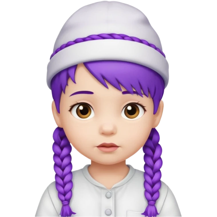 purple haired little baby with braids and white hat not beanie emoji