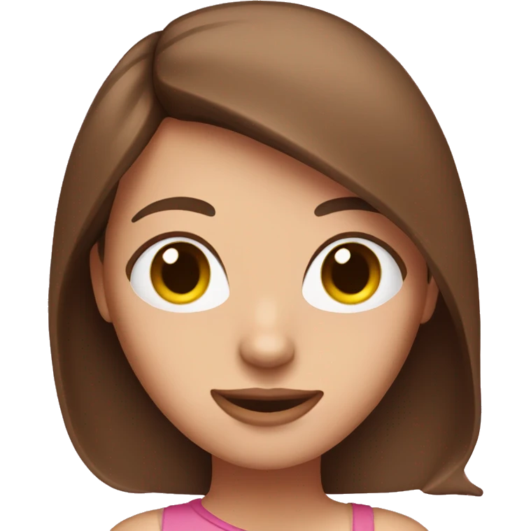A woman with straight brown hair and a pink cat emoji