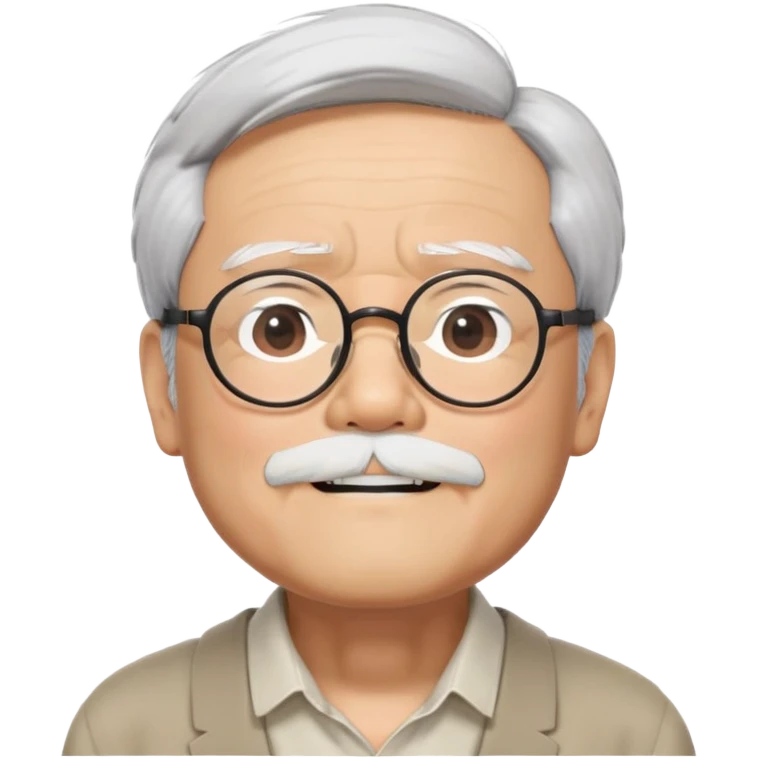 _cinematic-realistic-portrait-of-hayao-miyazaki,-depicted-with--large-rectangular-glasses,-his-happy-expression-rendered-in-lifelike-detail,-illuminated-with-soft,-realistic-lighting-that-emphasizes-his-creative-genius, his eyes shut  and big bushy black eyebrows emoji