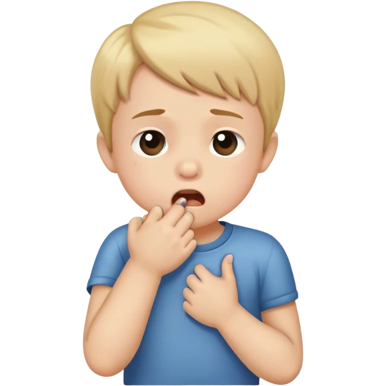 child coughing into their elbow, friendly and clear emoji