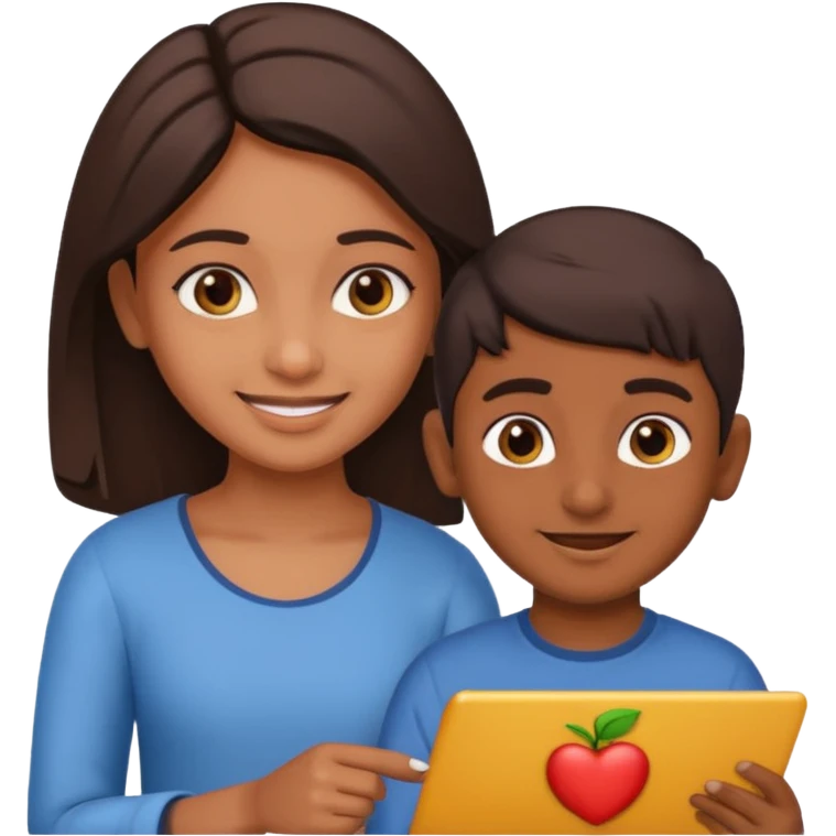 Make an emoji of an indian girl who is teaching an indian boy how to make emojis emoji