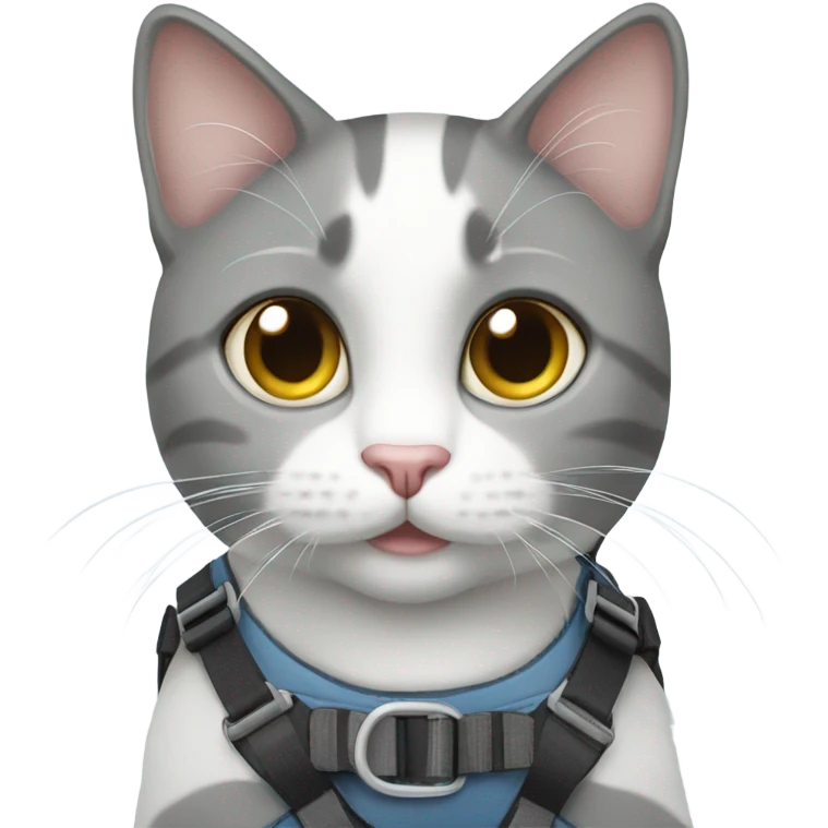 Grey and white cat wearing a harness  emoji