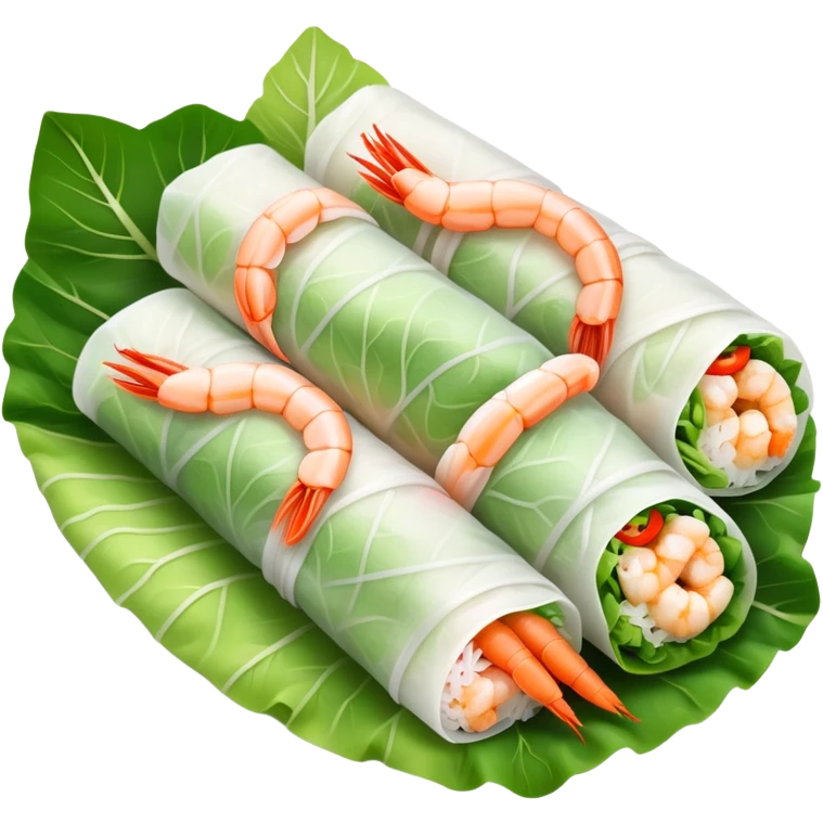 cinematic-realistic-vietnamese-summer-rolls-dish-emoji,-depicted-with-delicate-rice-paper-wraps-filled-with-fresh-vegetables-and-shrimp-rendered-with-crisp-textures-and-refreshing-lighting. emoji