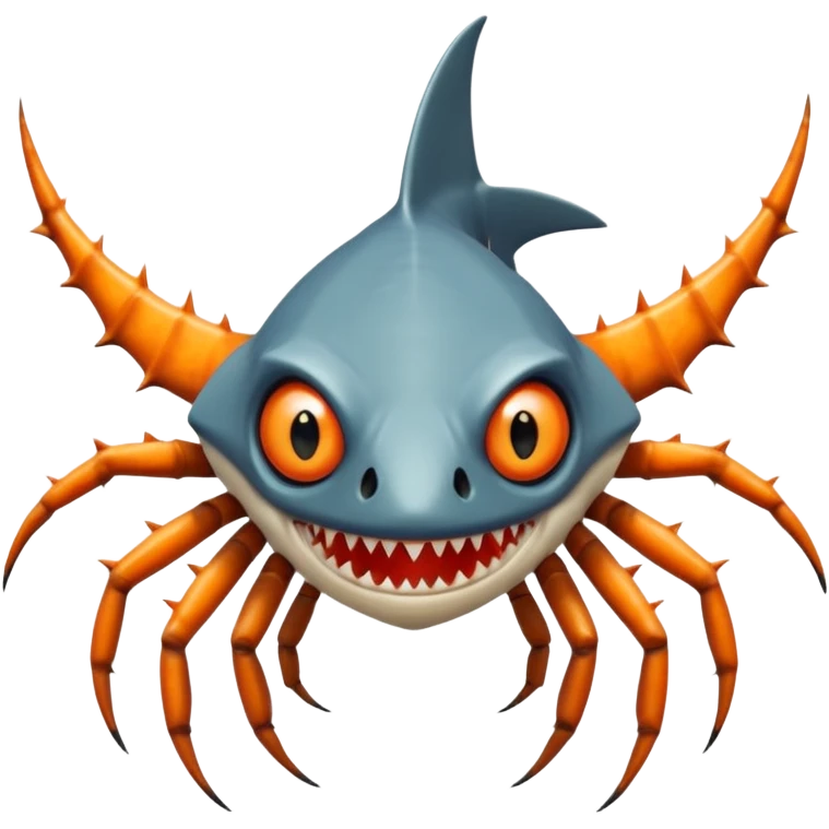 A angangular fish with acid all in his body and his eyes  replaced with shark teeth and his hand in his back ( four hand) and his spines will be very spiky  and his leg will like a spider and last his eyes or 4 eyes will be in his hands and the colour of the eyes will orange and black emoji