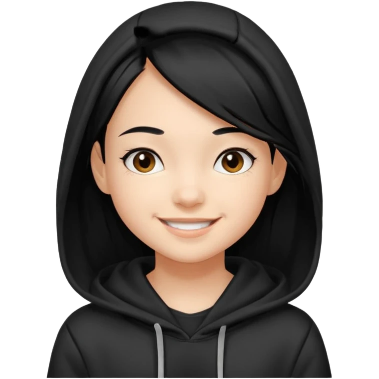 후드티 입은 초딩여자 아이. 검은색 후드티와 검은 머리.  emoji