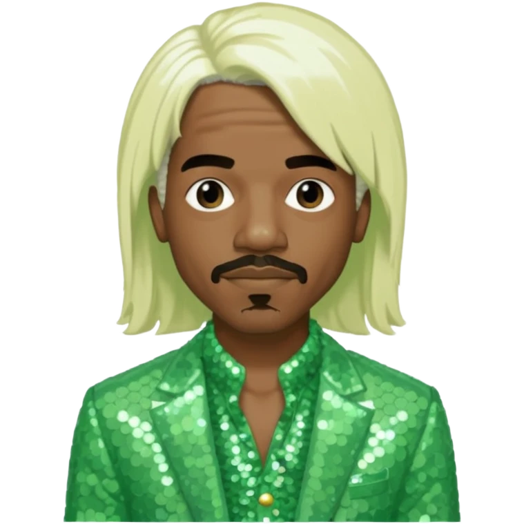 Andre 3000 from Outkast with long white blonde hair, pale green sequin outfit emoji