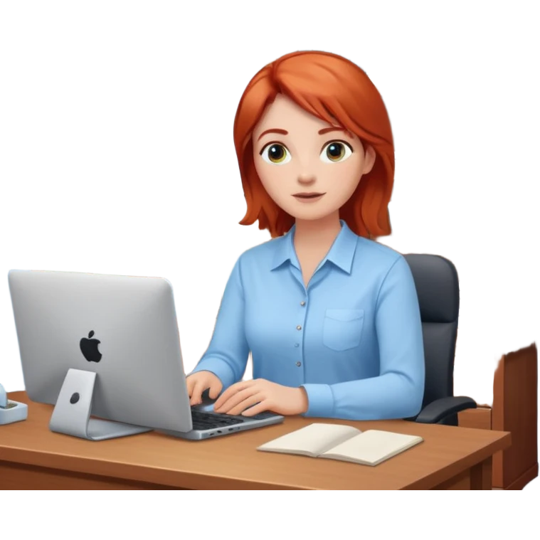 “Red-haired therapist on a video call, sitting in a calm home office, looking at the webcam, client visible on screen, professional yet warm atmosphere, realistic style.” emoji