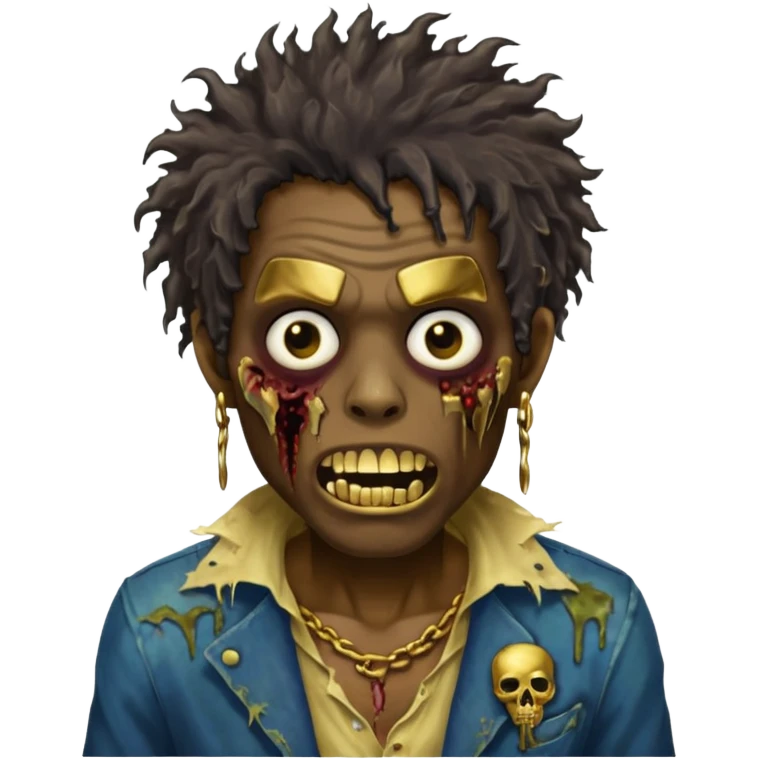 faça um homem zumbi, de cabelo crespo mostrando o dente de ouro emoji