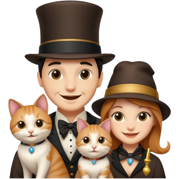 magician couple and their pet cat emoji