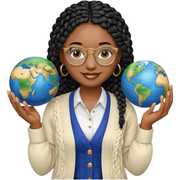 a-young-woman-wearing-fine-gold-round-glasses-and-black-hair-in-several-box-braids,-she-has-light-black-skin,-and-she's-wearing-a-white-shirt-with-an-blue-cardigan-on-top.-she's-holding-a-globe-in-one-hand.png emoji