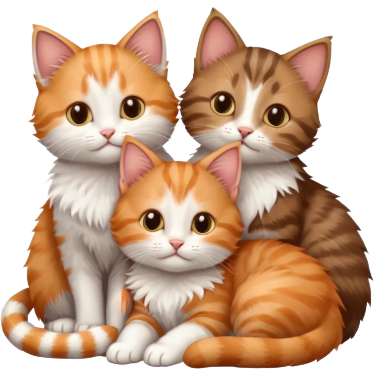 6 tiny kittens cuddling together all different colours, the first one is grey and white, the second is ginger and white and the third is brown tabby and white emoji