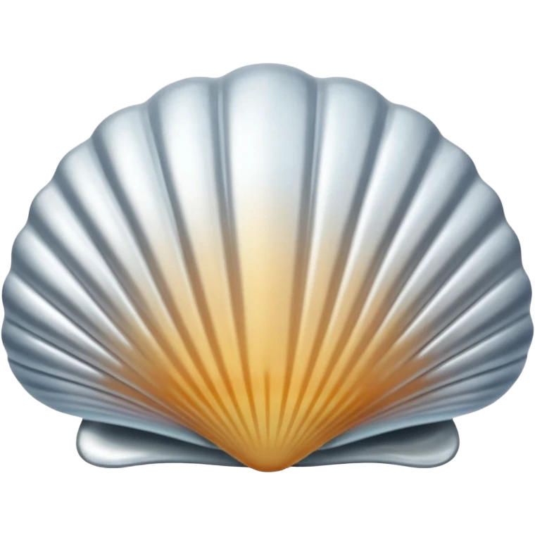 A seashell emoji made of polished silver chrome, smooth curved surface, reflective metallic highlights, elegant minimal design, iOS emoji style, centered, clean white background, soft lighting emoji