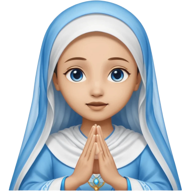 Nossa senhora das graças com aura manto azul e vel branco, com mãos abertas para baixo  emoji