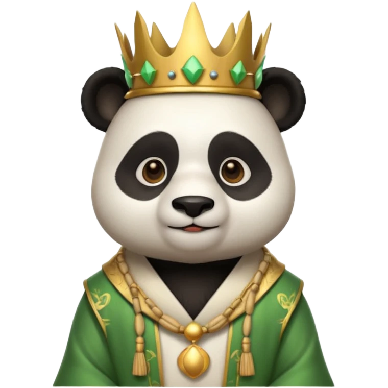 panda king portrait, head and shoulders only, bamboo-themed crown, royal robe collar, calm wise expression, cute fantasy style, 3D cartoon, mobile game icon style, clean background, no text, no watermark
 emoji