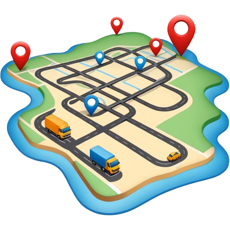 create a realistic emoji showing a map with a route for a logistic ...