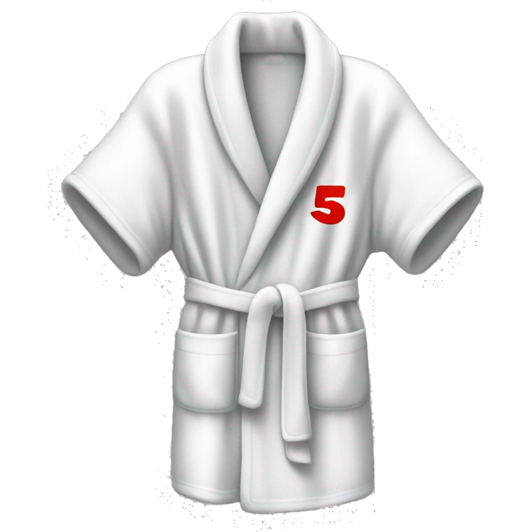 white bath robe with a large number 5 in red on it emoji