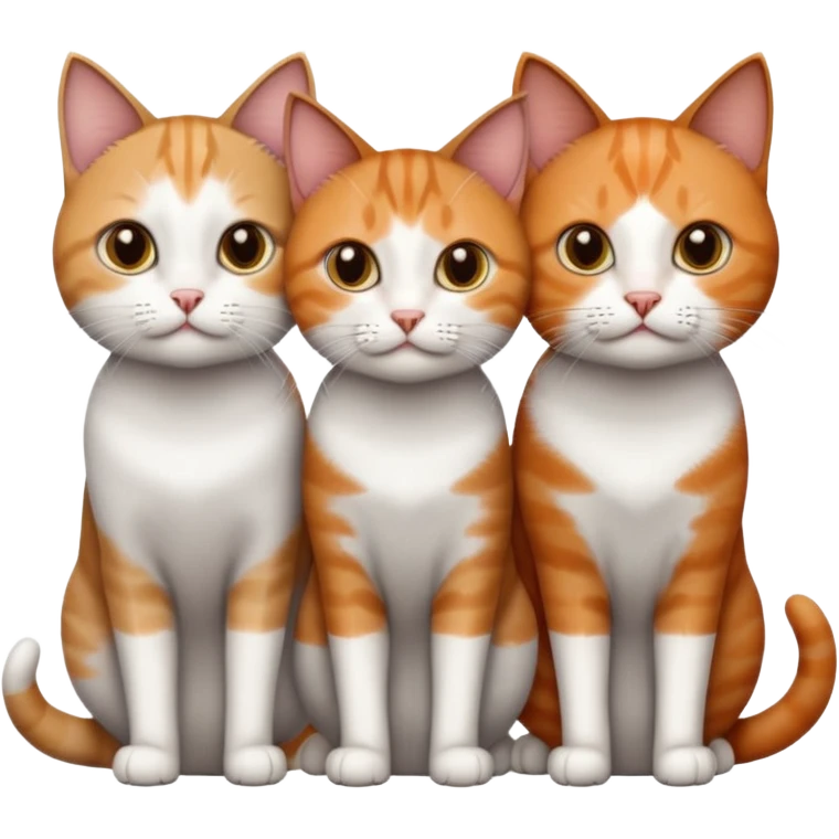 3 different coloured short haired cats including; a dark brown tabby and white cat, and a dark grey and white and a ginger and white emoji