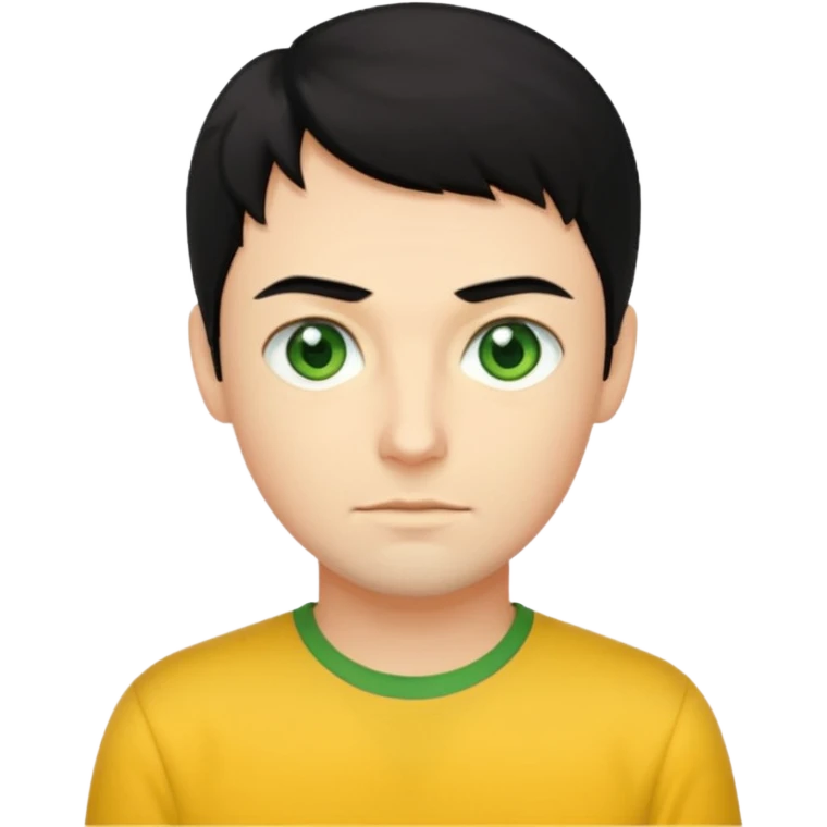 Greg Page black hair, green eyes, yellow shirt emoji