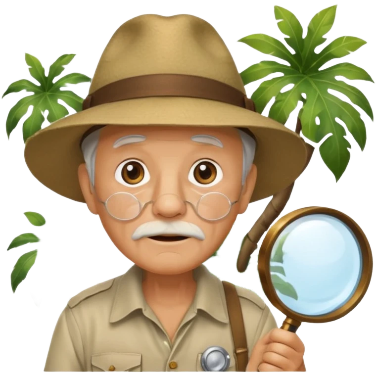 an old man with jungle and magnifying glass emoji