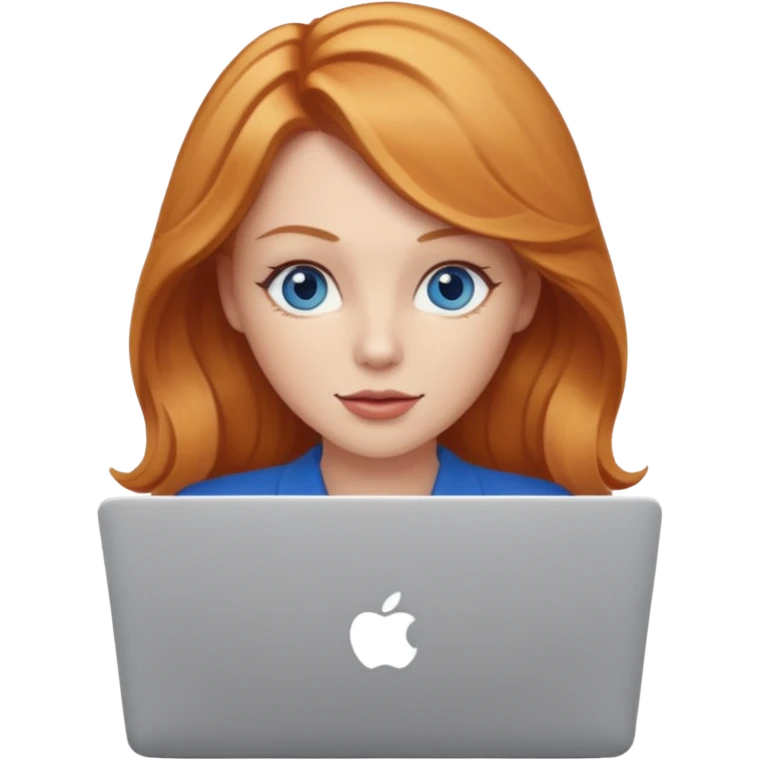 Strawberry blonde woman with blue eyes and laptop emoji