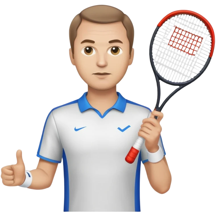 Medvedev Daniil is recognizable in the style of a well-developed emoji, cropped to the chest, holding a racket emoji