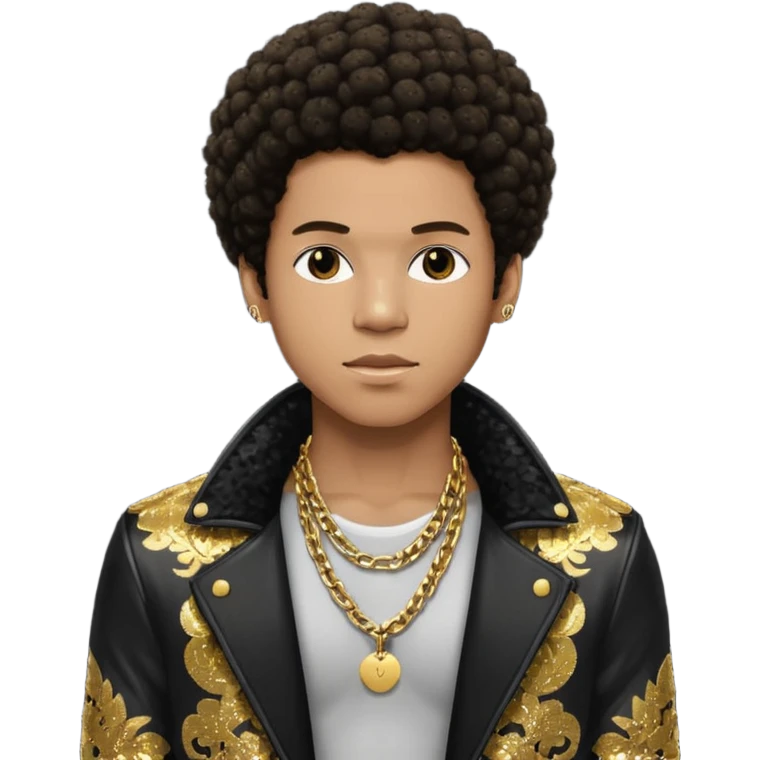 Gallant, R&B Singer with dark brown afro hair, black sequin jacket, shirtless with necklace emoji