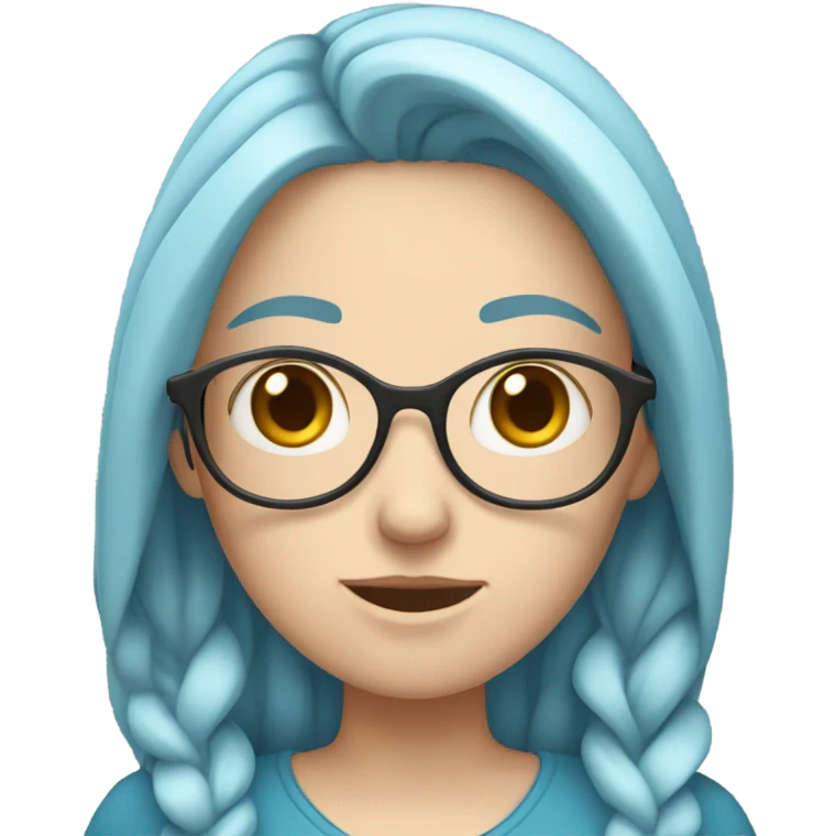 white girl with long blue hair holding a phone in her hands emoji