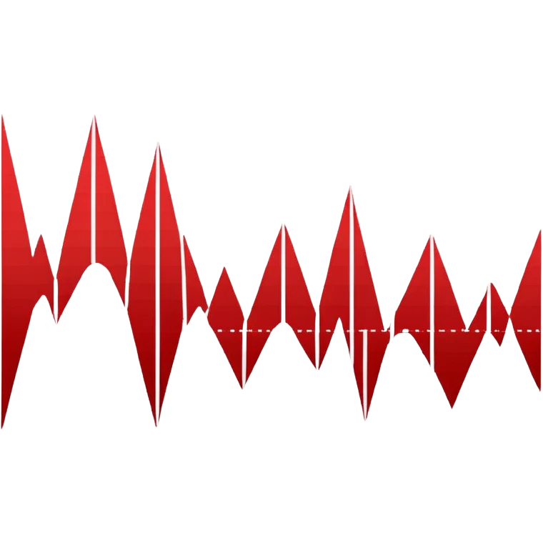 Minimalist design on a white background showing an audio waveform transforming into a sheet of text or lines. Red and white color scheme. No text. Clean geometric style that represents video transcription or audio analysis emoji