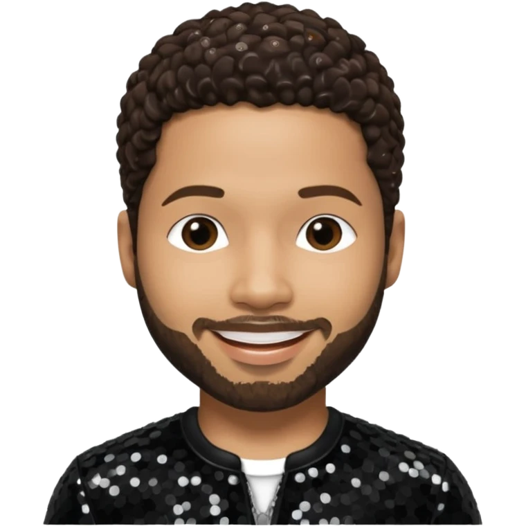 Jussie Smollett with dark brown hair, black sequin outfit emoji