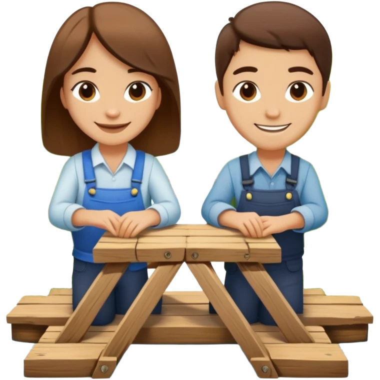 Two people working together on a small bridge, metaphor for building trust emoji