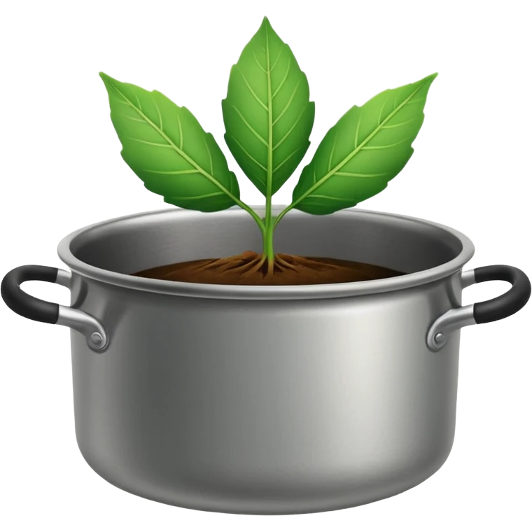 Minimalistic flat vector icon, iOS style, thin black contour on white background. Leaf inside a cooking pot. Clean, no text, no shadows.
 emoji