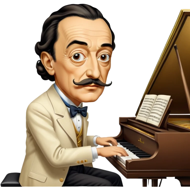 Salvador Dali with his iconic mustache playing a piano emoji