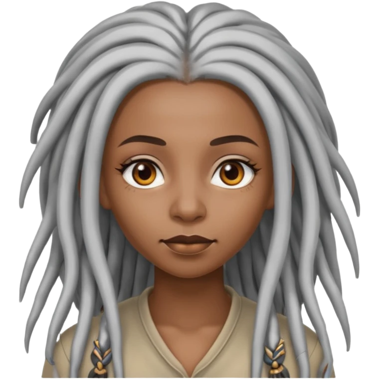 black woman with grey eyes with long silver dreadlocs emoji