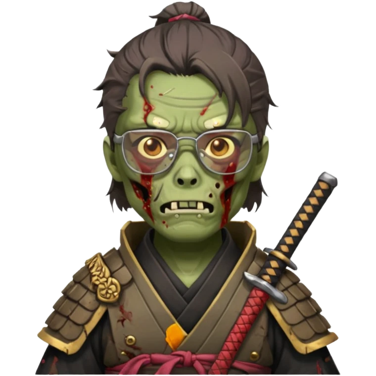 zombie samurai with glasses, highlight the glasses, more visible emoji