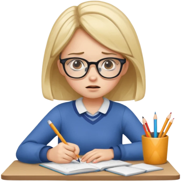 girl doing homework looking stressed emoji