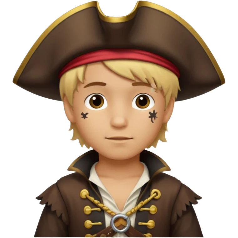 light brown Hispanic boy with blond hair that is dressed as a pirate emoji