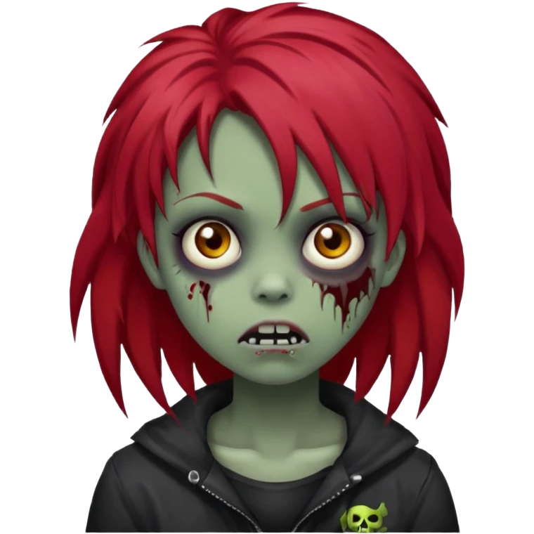 Girl, zombie, red hair, long, emo, shaggy, dark, spooky, creepy expression emoji