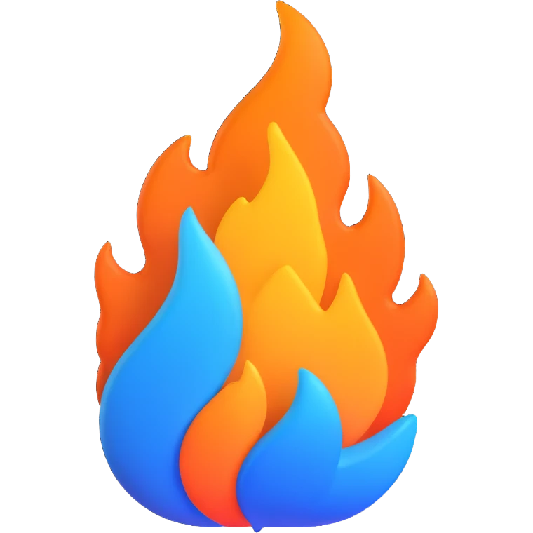 classic fire emoji, 3D style, blue to orange gradient, sharper flame tips, matching reference image, new shape variation emoji
