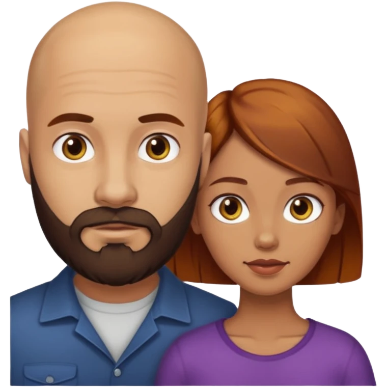 Couple. A bald man with dark brown beard and a girl with light skin. She has dark yellow brown auburn hair. Different skincolor. She has very light skin. emoji