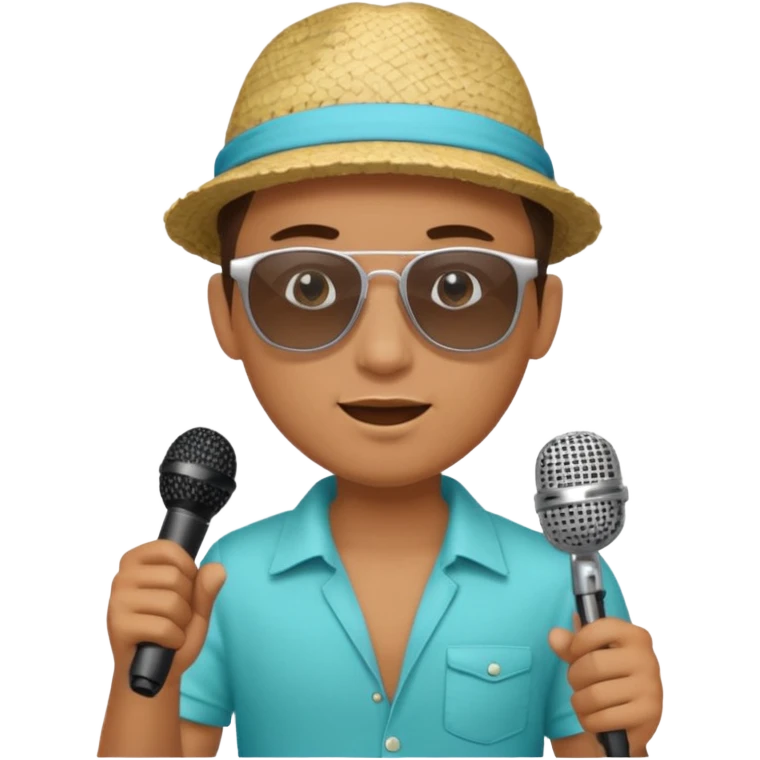 man with summer clothes and sun glasses holding microphone emoji