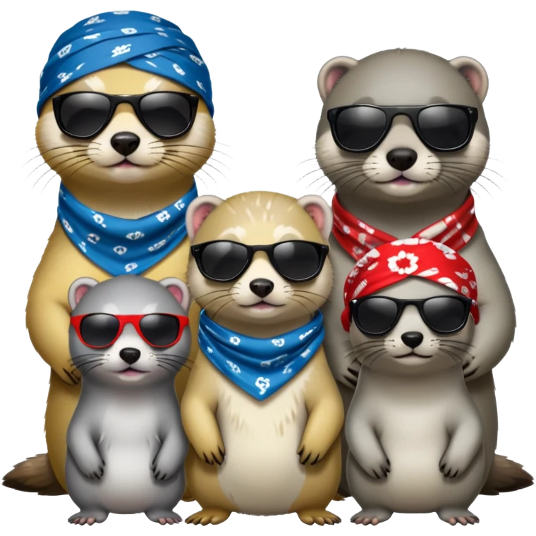 These two animals look like they run the streets — ferret and grey seal, dripped out in shades and bandanas, repping their squad  emoji