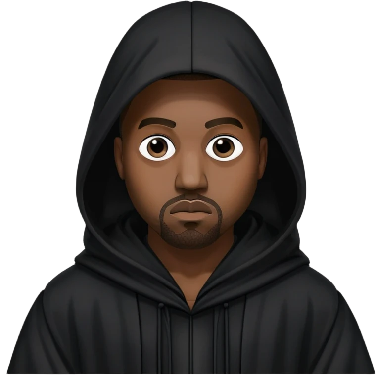 Kanye is wearing a long black robe with a tall, pointed hood that covers their entire face, except for a small opening where one eye is visible. emoji
