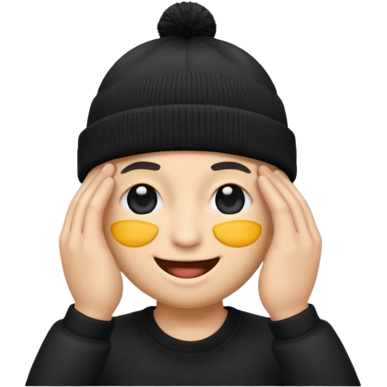 Emoji with black beanie hat pulled down over eyes emoji