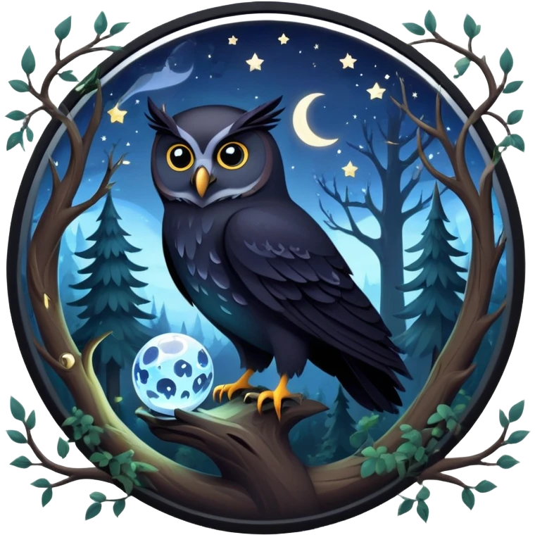 🪵🦉🌙🎶🔮🌟🩵💙⚡️🐦‍⬛🌑 emoji