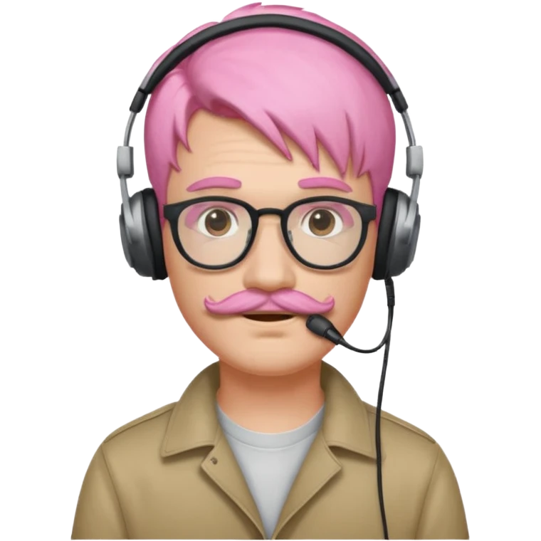 just headphone and spectacles, mustached pink hair guy, no mic, emoji