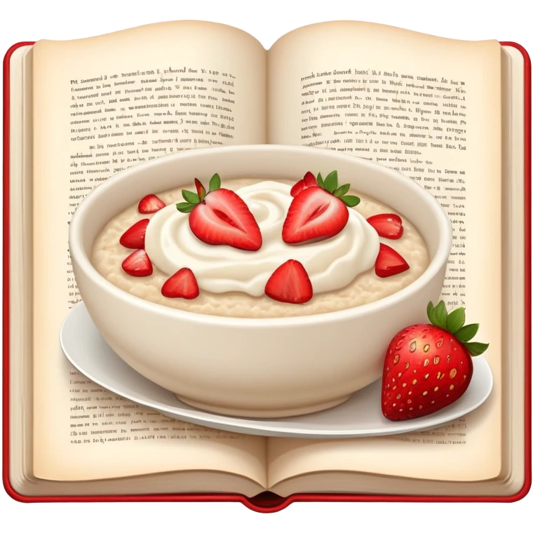 Porridge with strawberries and open book  emoji