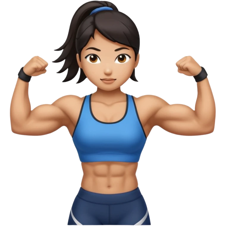 asian girl flexing extremely muscular body emoji